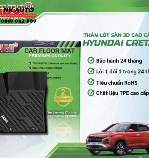 Thảm lót sàn ô tô Hyundai Creta 2022-2024 3D nhựa TPE nguyên sinh Huvi