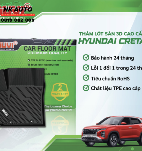 Thảm lót sàn ô tô Hyundai Creta 2022-2024 3D nhựa TPE nguyên sinh Huvi