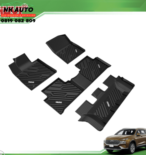 Thảm lót sàn ô tô Hyundai Santafe 2020 3D nhựa TPE nguyên sinh Huvi